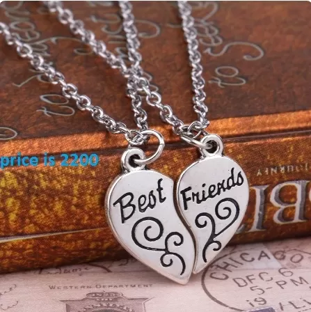 Engraved Broken Heart Best Friends Necklace for Women and Men