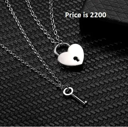 Stainless Steel Heart Shaped 2pcs Love Key Lock Couple Necklace